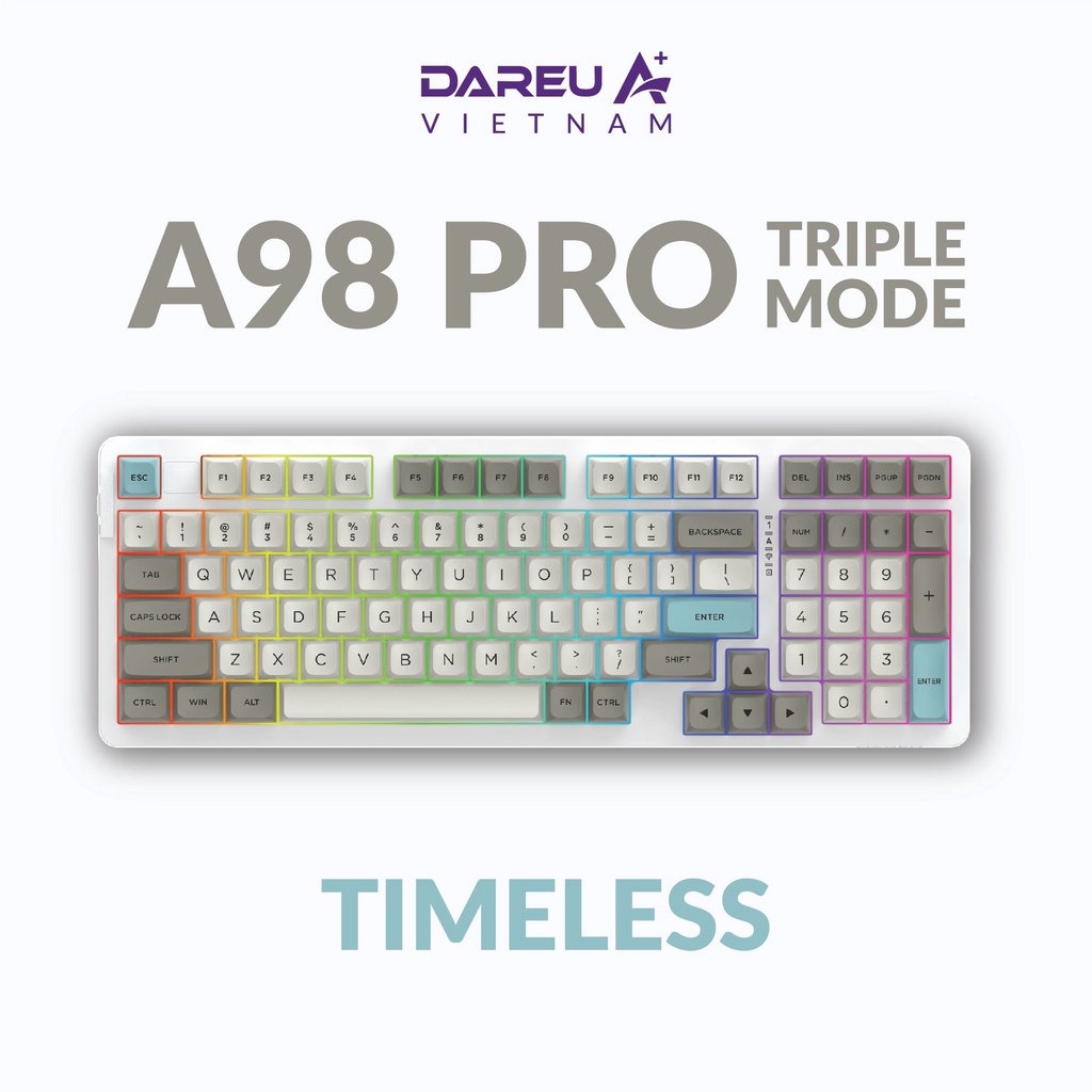 Bàn phím cơ Dareu A98 Pro TIMELESS - Kết nối bluetooth 5.1 / Wireless 2.4G / Type C - USB | Hotswap | Led RGB