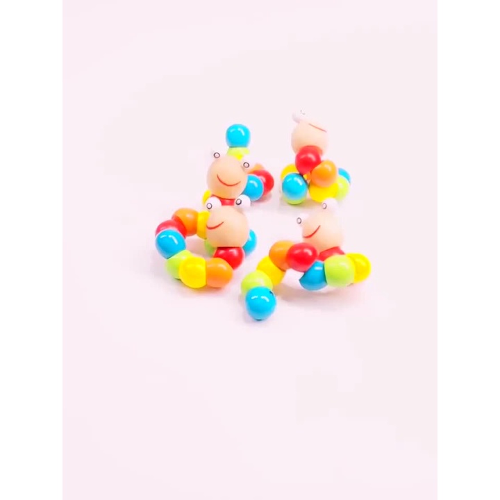 Đồ chơi con sâu gỗ uốn dẻo nhiều màu sắc đáng yêu cho bé