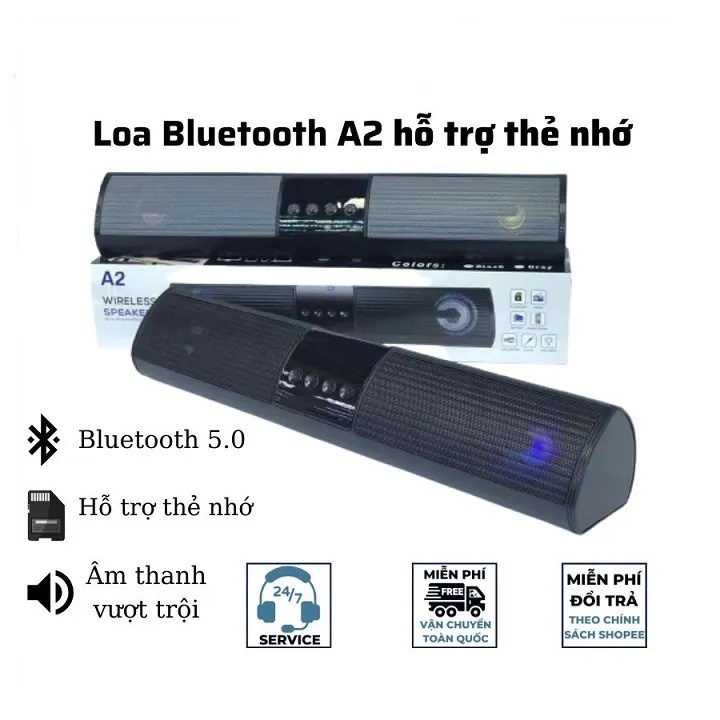 Loa bluetooth speaker A2 dáng dài 2 loa cực đỉnh, kiểu dáng sang trọng hỗ trợ thẻ nhớ, đài FM, Loa Bluetooth Bass Mạnh