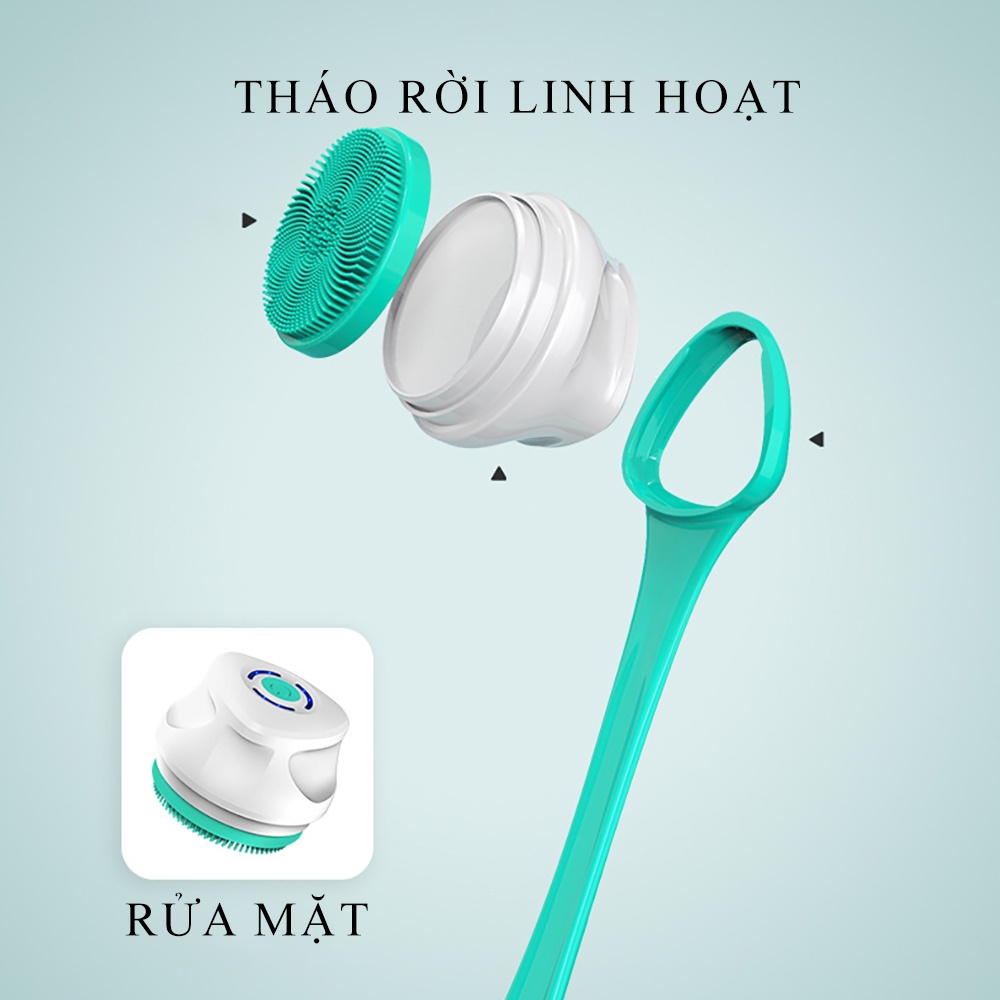 Máy tắm điện, bàn chải tắm tẩy da chết rửa mặt tặng kèm 5 đầu xoay cao cấp - kỳ lưng - vệ sinh cơ thể sạch sẽ chống nước