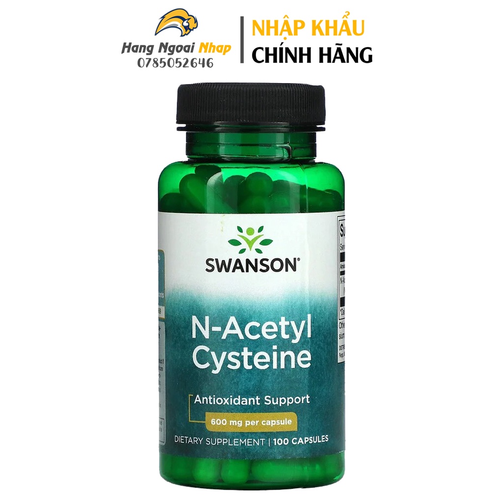 Swanson NAC N-Acetyl Cysteine 600mg 100 Viên Hỗ Trợ Chống Oxy Hóa, Ổn Định Huyết Áp, Giải Độc Cơ Thể