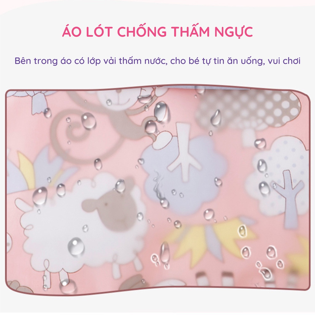 Áo Yếm Ăn Dặm Cộc Tay Ấm Baby BLW 2 Lớp Cao Cấp Chống Thấm Nước, Máng Yếm Hứng Sâu Ấm Gift Decor