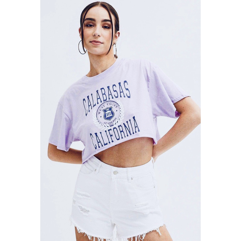 Áo thun cánh dơi chất cotton màu tím nhạt in Calabasas vnxk