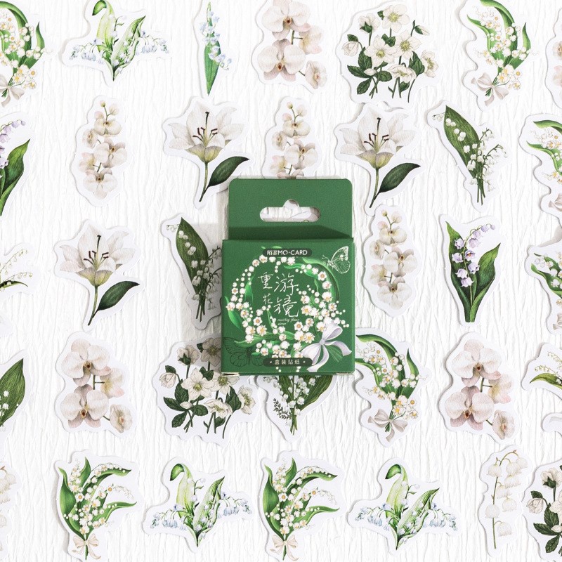 Hộp 45 chiếc sticker HOA LAN - LINH LAN CHUÔNG TRẮNG DỊU DÀNG dùng trang trí Sổ Bullet Journal, decor thư thiệp quà
