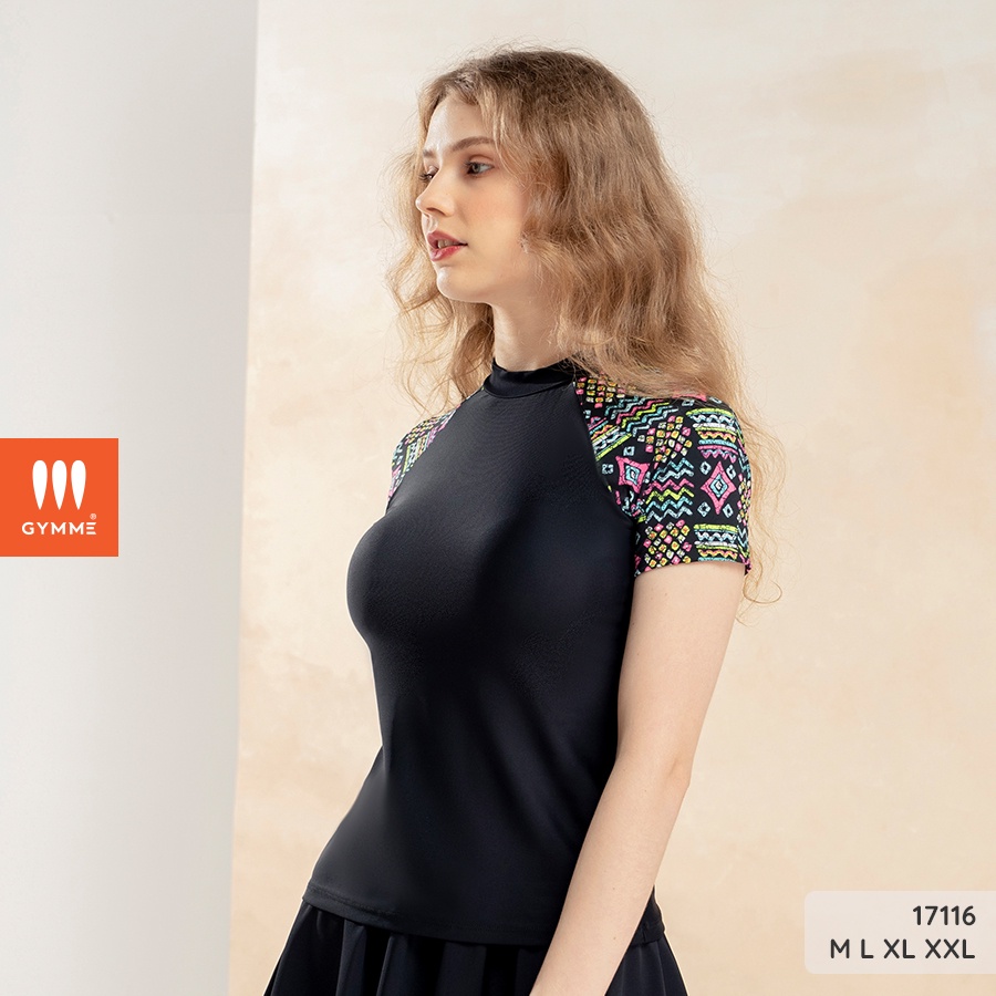 Đồ bơi nữ bikini nữ tay ngắn, họa tiết độc đáo kèm mút lót gymme - 17116