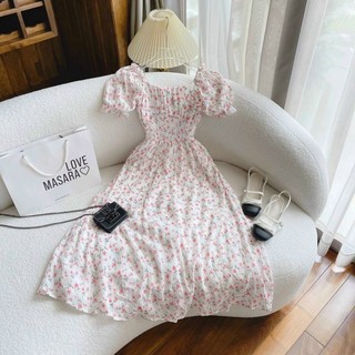 Đầm Váy Midi Dáng Xòe Họa Tiết Hoa Hồng Đỏ Thanh Lịch Mát Mẻ Phù Hợp Mùa Hè - Eser