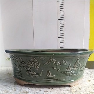 Ảng thuyền men - Chậu ovan - Chậu trồng cây cảnh bonsai