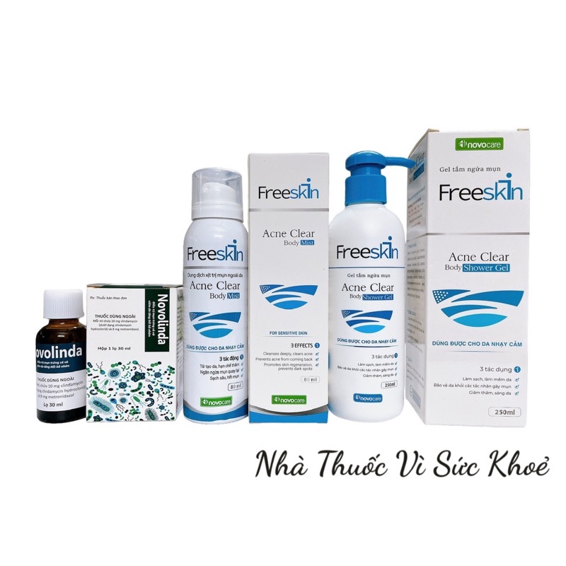 Gel tắm và Xịt ngừa mụn Freeskin giúp làm sạch và mềm da, tránh mụn, giảm thâm, làm sáng da (Chai 250ml)