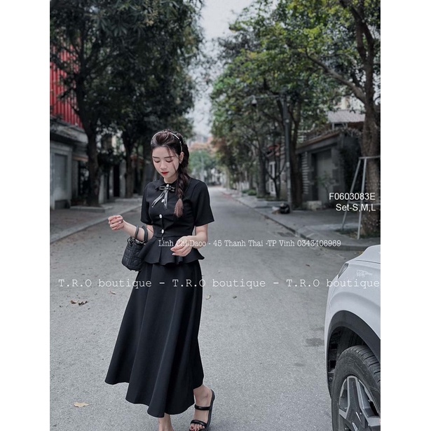 Set bộ áo tiểu thư tùng xòe phối chân vay dáng dài sang trọng VIENS STORE