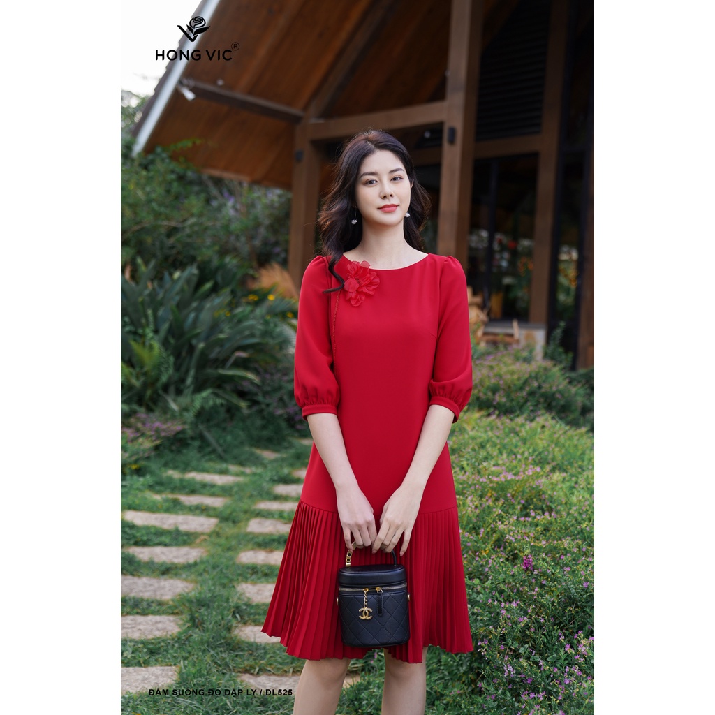 Đầm suông nữ dập ly màu đỏ thiết kế Hong Vic DL525