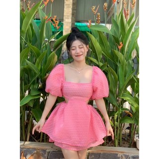 Đầm babydoll tay bồng chất liệu voan hột , voan hoa cao cấp 317