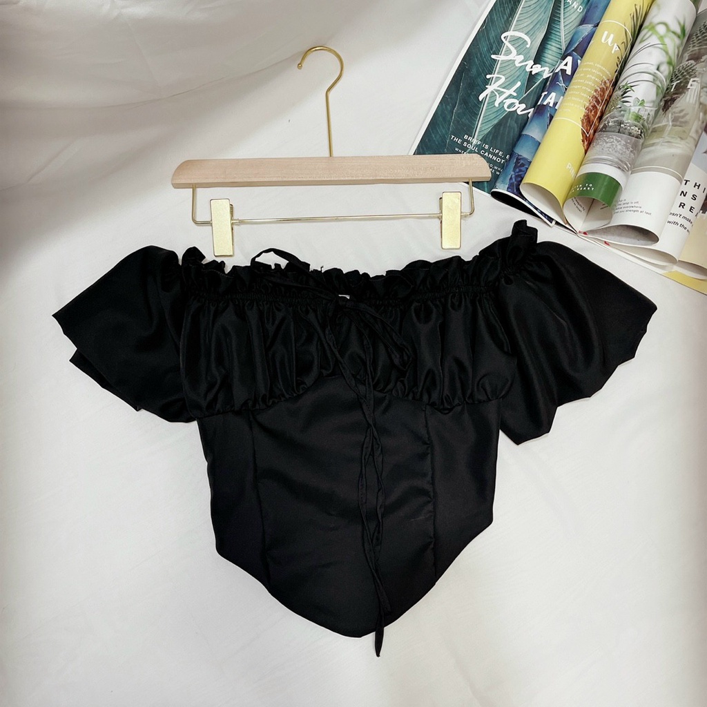 ÁO TRỄ VAI BÈO ĐỎ RƯỢU KHÔNG NGĂN KHÓA LƯNG QUYẾN RŨ, ÁO KIỂU NỮ  RUBY UTRRB