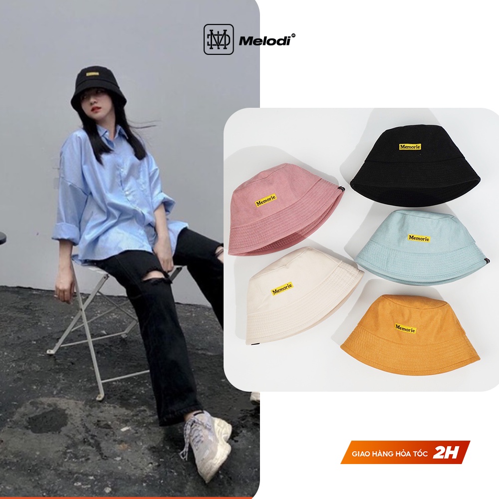 Nón bucket nữ nam trơn, Mũ vành tròn thêu chữ Memori phong cách Ulzzang nhiều màu Chawystore - B30