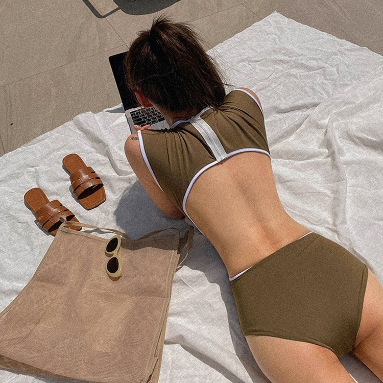 Bikini 1 mảnh đồ bơi đi biển nữ liền thân khoét eo hở lưng sexy nâng ngực quyến rũ phong cách Hàn Quốc 2683 F-17