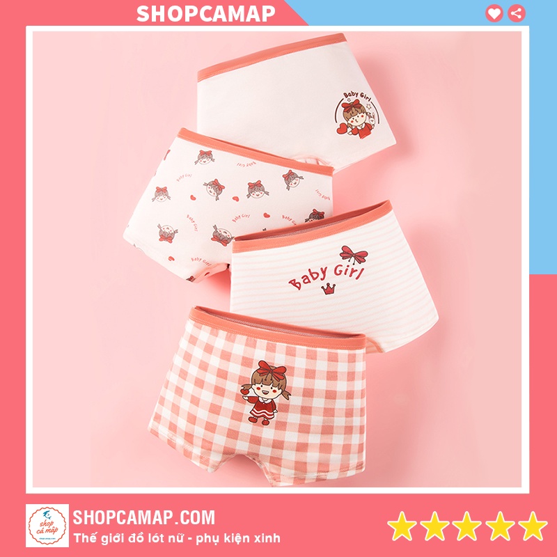 Quần Chip Bé Gái Combo 4 Quần Lót Đùi Tam Giác Trẻ Em Cao Cấp Siêu Mềm Mịn