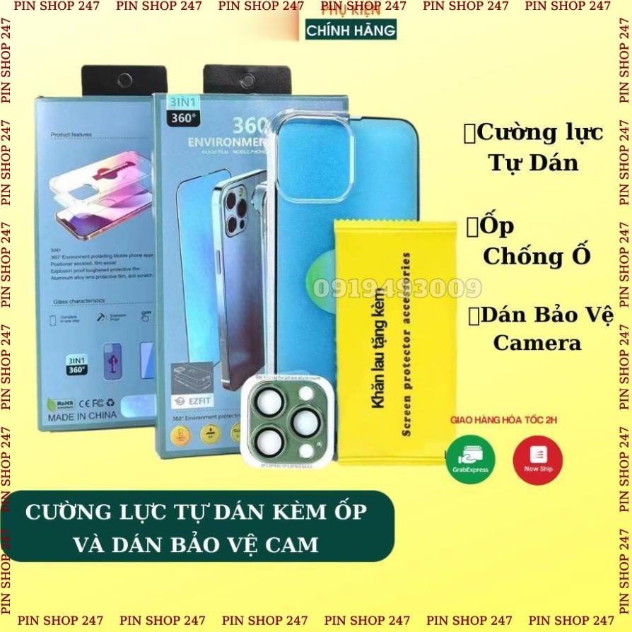 Kính cường lực 3in1, Kính có khung tự dán kiêm ốp điện thoại, tặng kèm mắt camera, Bảo vệ điện thoại PIN SHOP 247