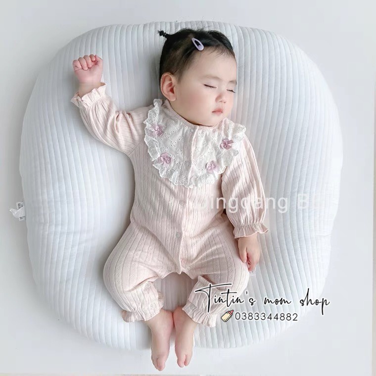 Bộ body tiểu thư đầy tháng/ thôi nôi IDEA cao cấp cho bé gái cổ bèo đính hoa