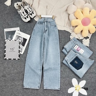 Quần jeans ống đứng style ulzzang lưng siêu cao túi thêu cực xinh