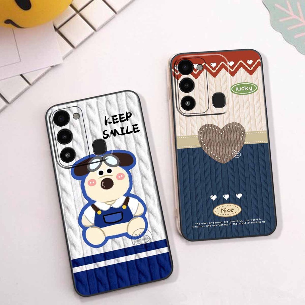 Ốp lưng TPU Viền vuông Tecno SPARK GO 2022 / SPARK 8C in hình họa tiết len Lucky Bunny,Bear,Smile