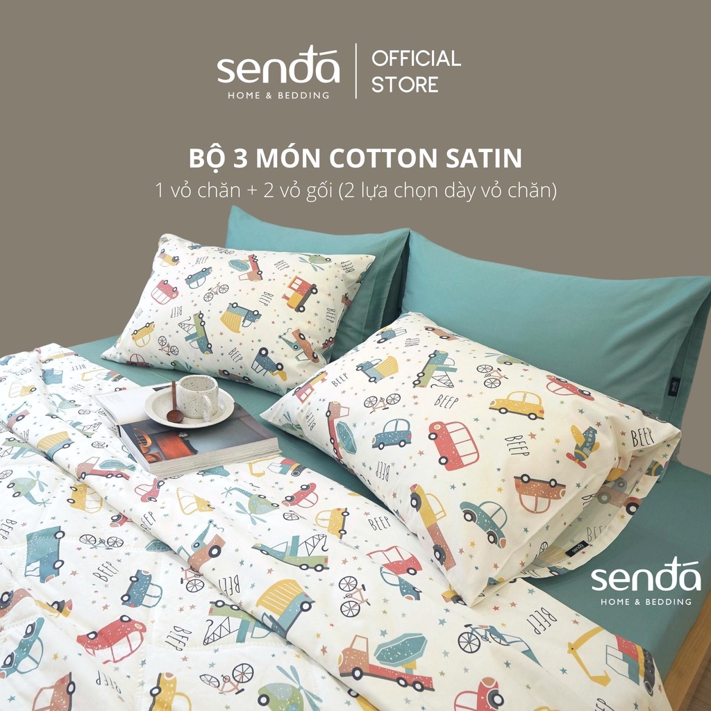 Bộ chăn gối 3 món Cotton Satin 60s Sen Đá Home Bedding cao cấp họa tiết, set 2 vỏ gối, 1 vỏ mền 100% Cotton