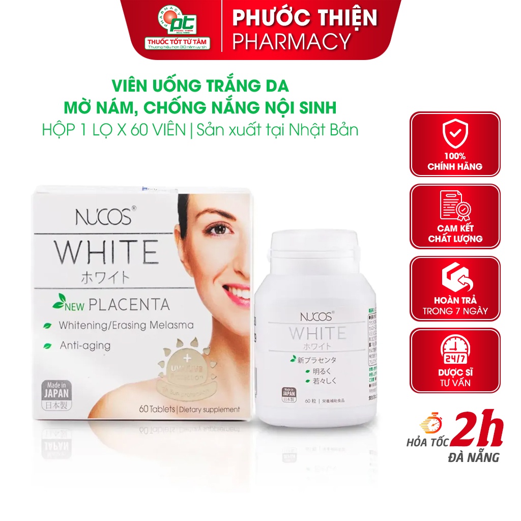 Date mới - Viên uống đẹp da của Nhật Nucos White trắng da, chống nắng, dưỡng da từ sâu bên trong 60 Viên