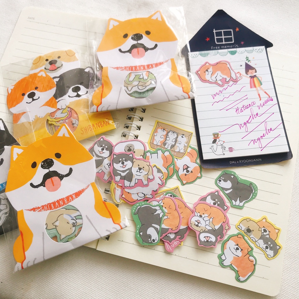 Sticker cute, hình dán chó shiba 30 miếng