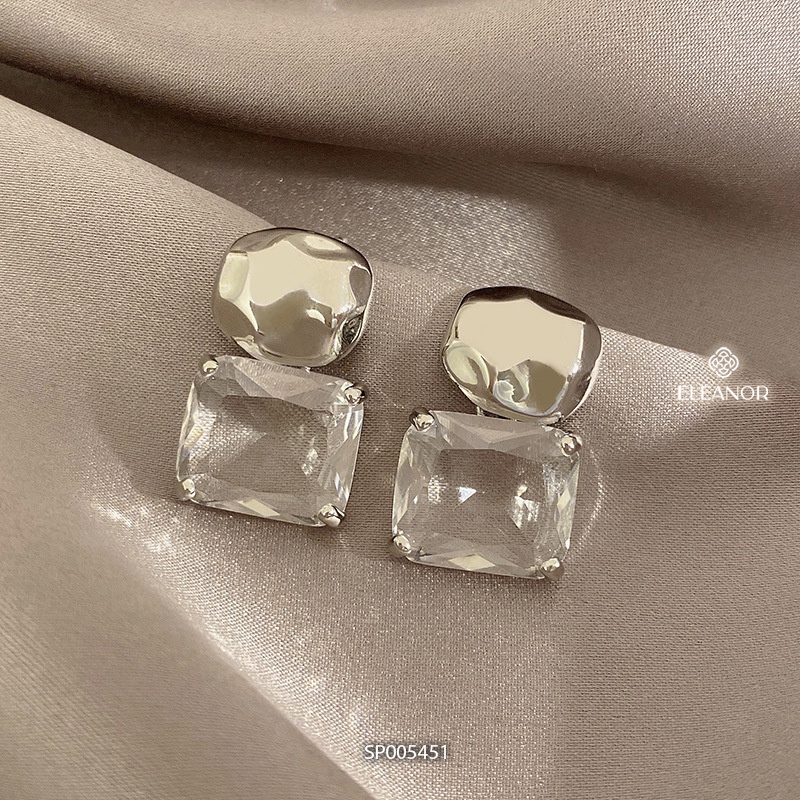 Bông tai nữ chuôi bạc 925 Eleanor Accessories đính đá vuông trong suốt phụ kiện trang sức 5451