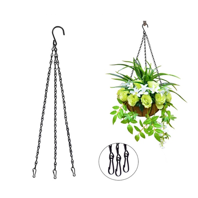Dây xích treo chậu hoa 3 điểm bằng sắt tiện dụng cho sân vườn
