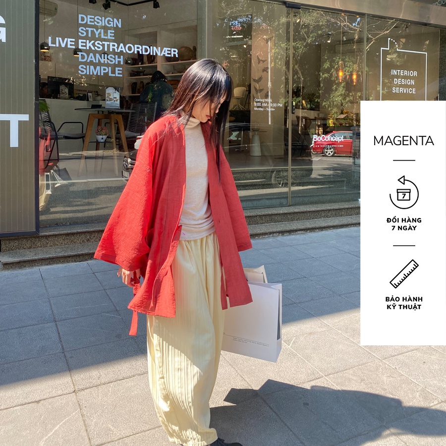 Áo Khoác Haori Magenta Furin, dáng oversize, chất liệu tơ nhăn
