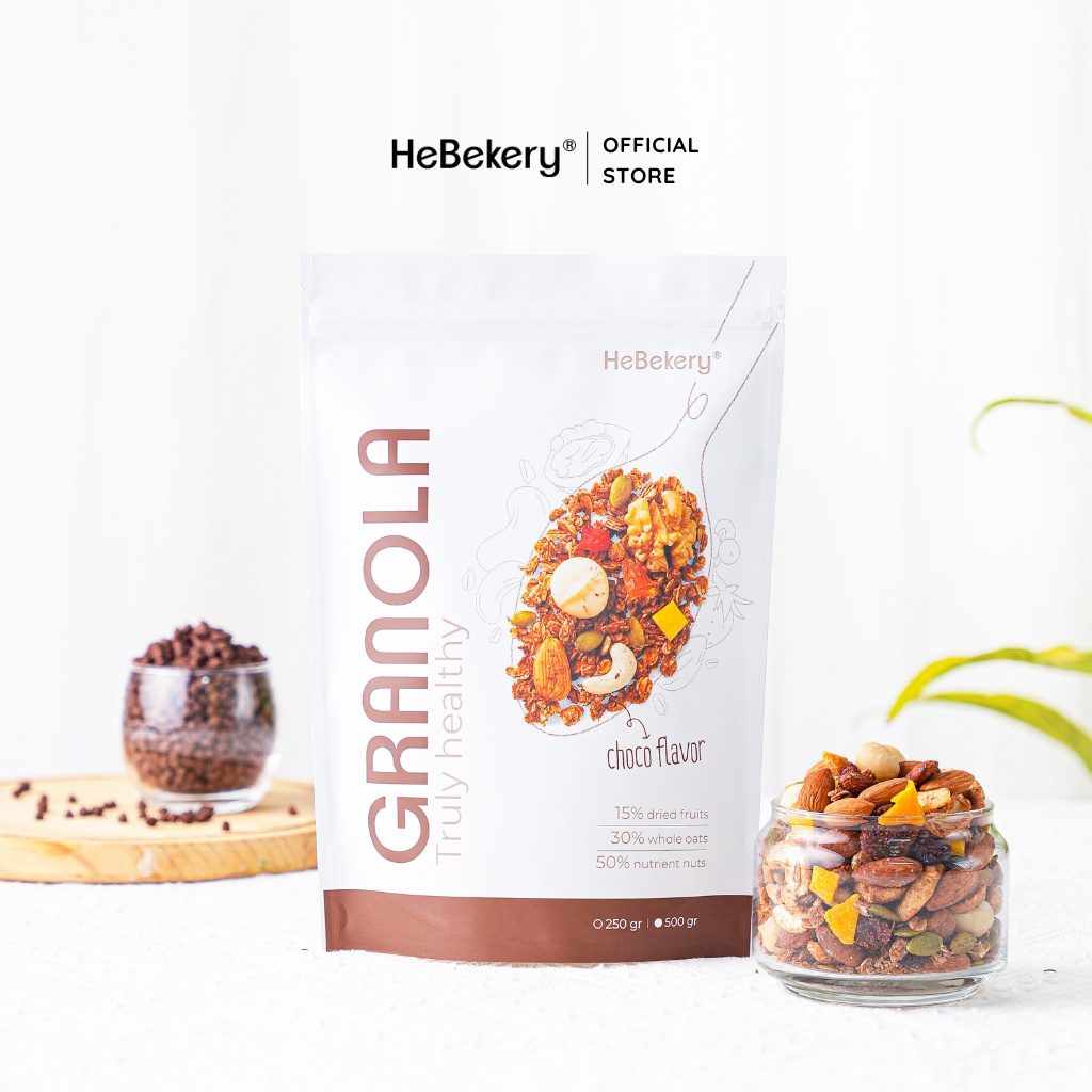 500g Granola Truly Healthy HEBEKERY by HEBE - Ngũ Cốc Dinh Dưỡng Lành Mạnh Tự Nhiên - Vị Choco