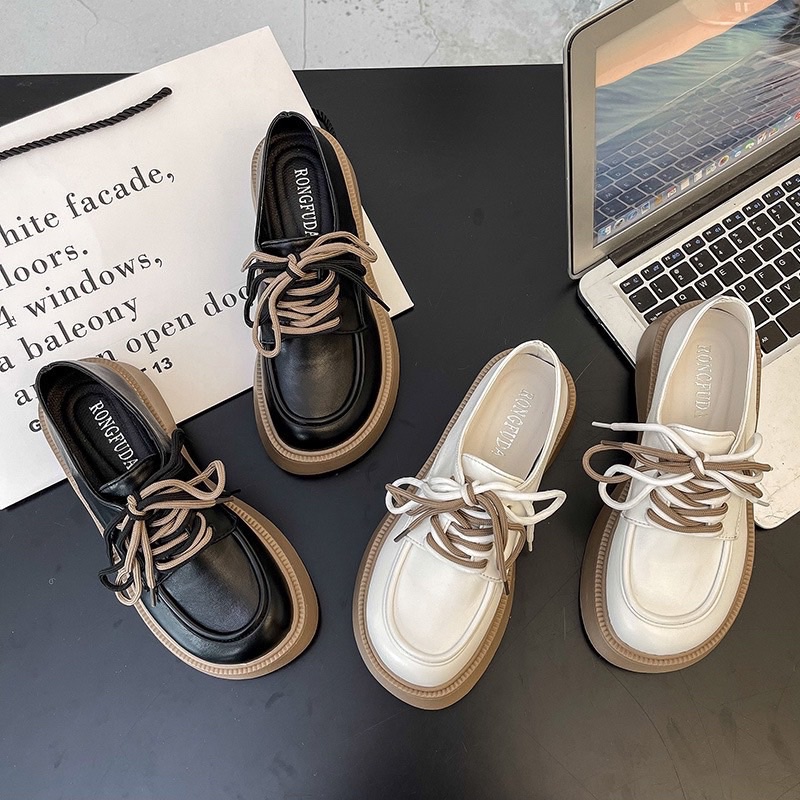 Giày nữ da mềm 2 dây đế cao cm siêu tôn dáng, Giày đốc oxford nữ siêu xinh độn đế  Msp 218