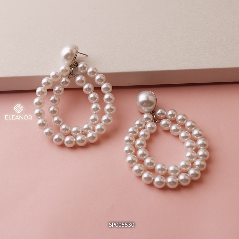 Bông tai nữ chuôi bạc 925 Eleanor Accessories thiết kế vòng kép ngọc trai nhân tạo phụ kiện trang sức 5530