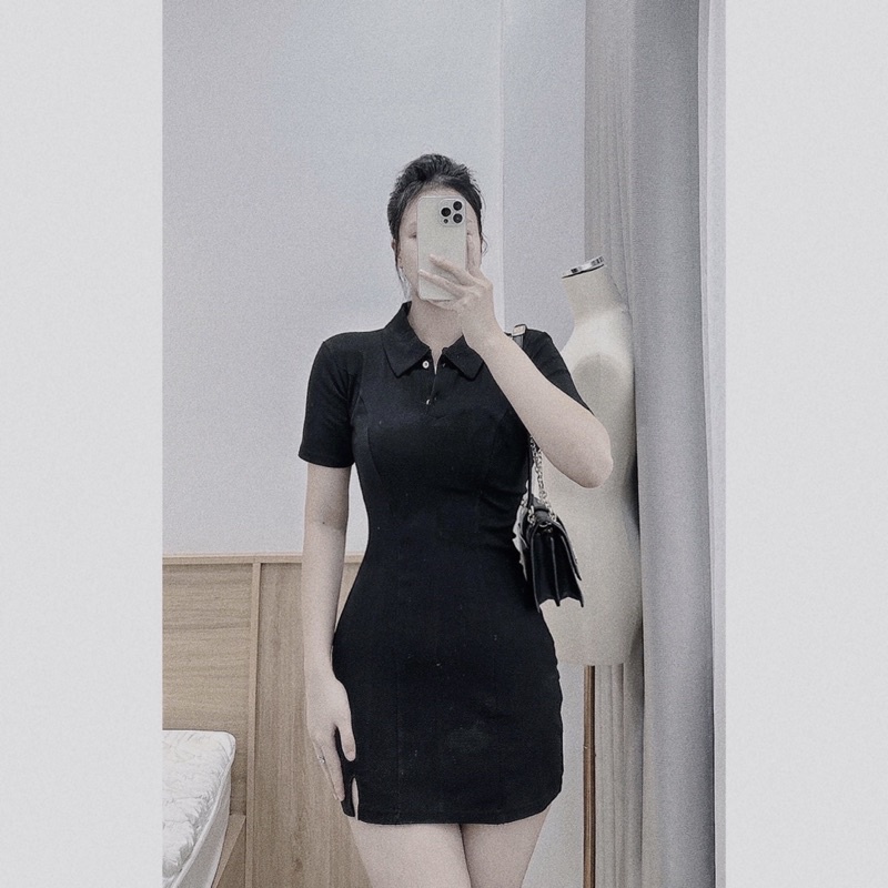 Váy zip body cổ đức 2 màu cho nữ video ảnh thật
