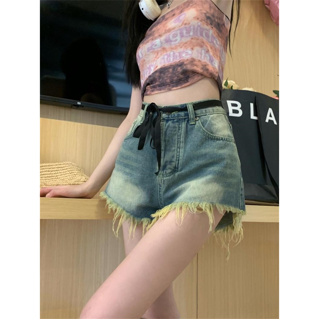 Lalisas Quần Short denim Lưng Cao Phong Cách retro Hàn Quốc Thời Trang Cho Nữ