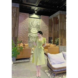 [Hỏa Tốc SG] Đầm Tơ Xẻ Tà Thắt Eo D11
