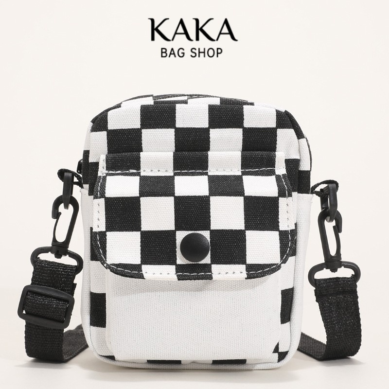Túi Đeo Chéo Nhỏ Hình Vuông Họa Tiết Kẻ Sọc Bằng Vải Bố Mẫu Mới 2023 ins niche Cá Tính Đa Ứng Dụng Cho Nữ Sinh