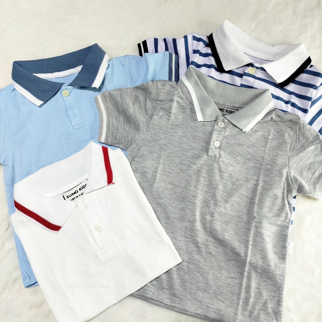 Áo Polo Cộc Tay Có Cổ Kẻ Cho Bé Chất Cotton Cao Cấp , Áo Phông Hè Cho Bé Từ 10-25kg - MINKYSOON