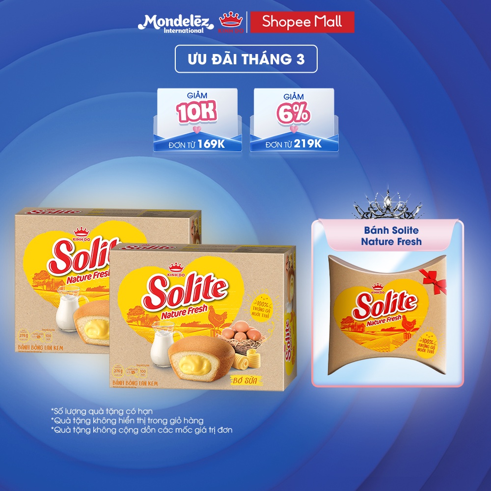 Combo 2 hộp bánh bông lan Solite Tròn Trứng Gà nuôi thả 276g