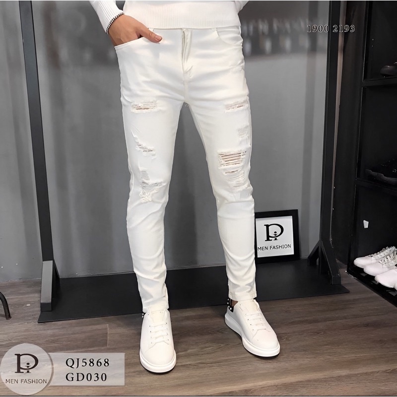 Quần jeans nam màu trắng mẫu đơn giản bán chạy năm nay rách sướt cá tính chuẩn thời trang hàng shop phong cách sangchảnh