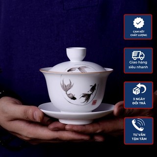 Chén Khải tiềm trà, pha trà, chén khải sứ Cảnh Đức Trúc Vân Lâu