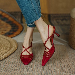 Giày cao gót mũi nhọn chất liệu da lộn thời trang cho nữ size 35-40