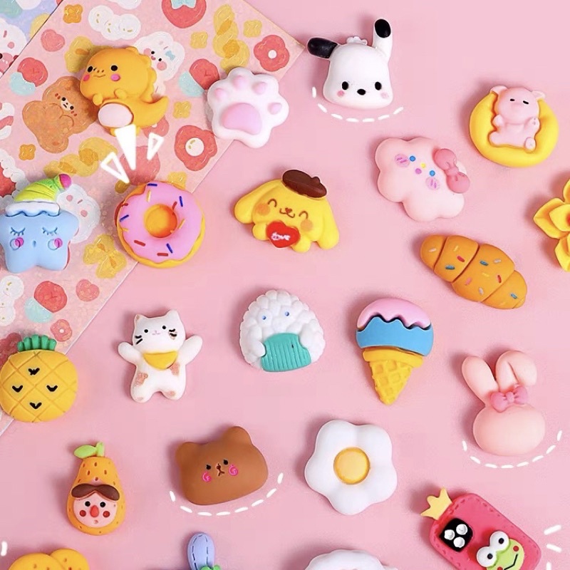 Combo 40 Sticker 3D Charm Nổi Có Sẵn Keo Dễ Thương Dán Bình Nước, Ly Nước, Kệ Đựng Bút