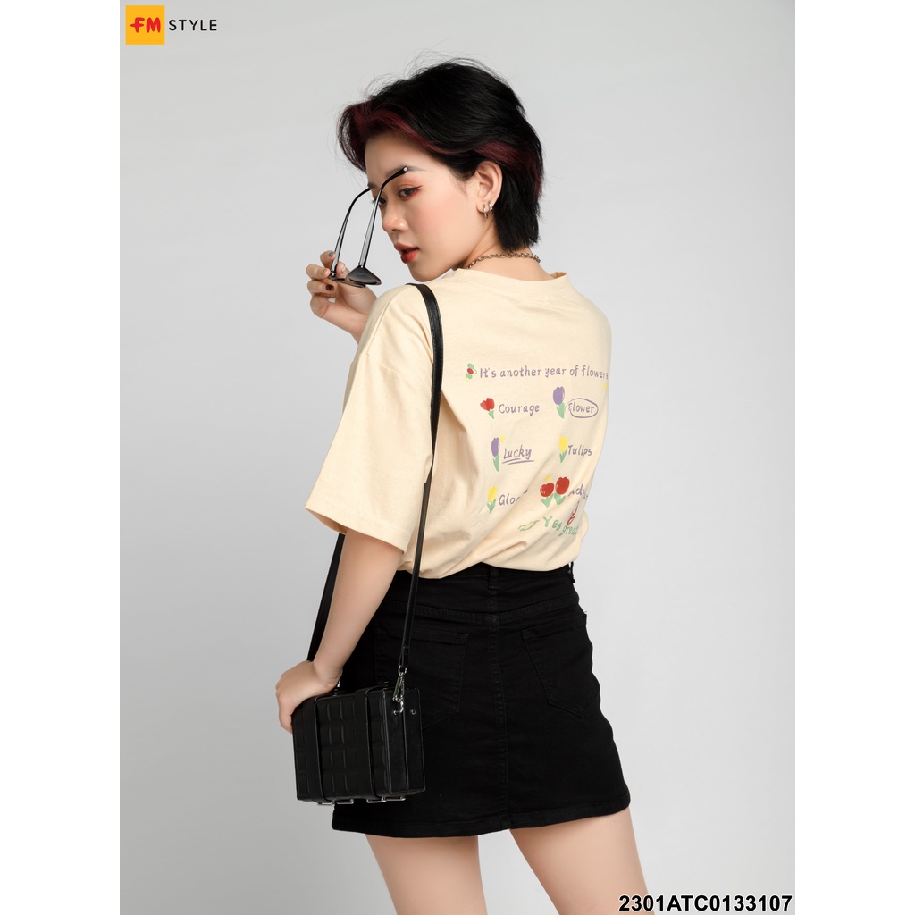 Áo thun nữ FM STYLE form rộng đẹp tay lỡ kiểu hàn quốc chất vải cotton mềm mịn hình in bông hoa dễ thương 23011053