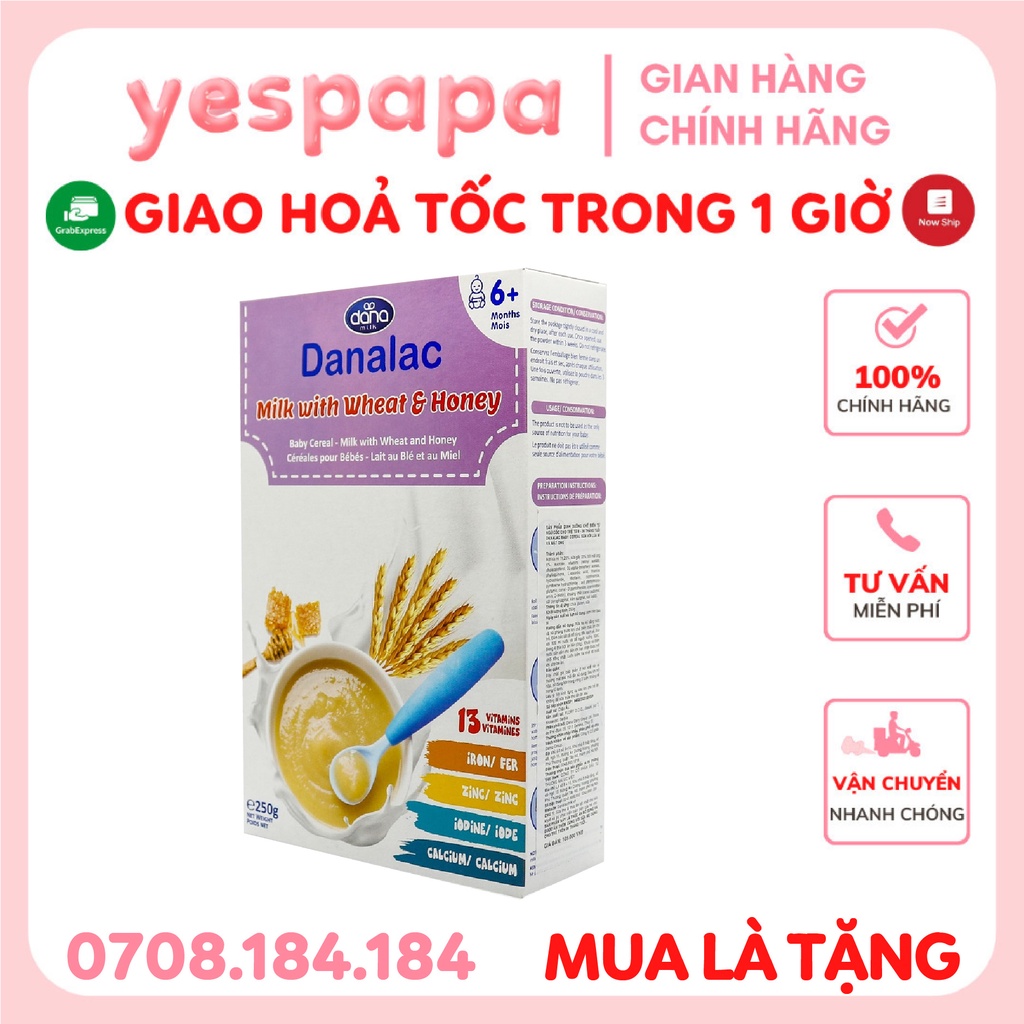 Bột ăn dặm DANALAC sữa với lúa mì và mật ong - Hộp 250g