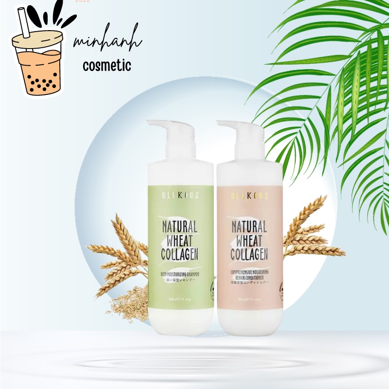 Cặp dầu gội dầu xả COLLAGEN ULLKOUS 800ML - Bổ xung COLLAGEN từ lúa mạch giảm gãy rụng tóc GX07 minhanhbaber