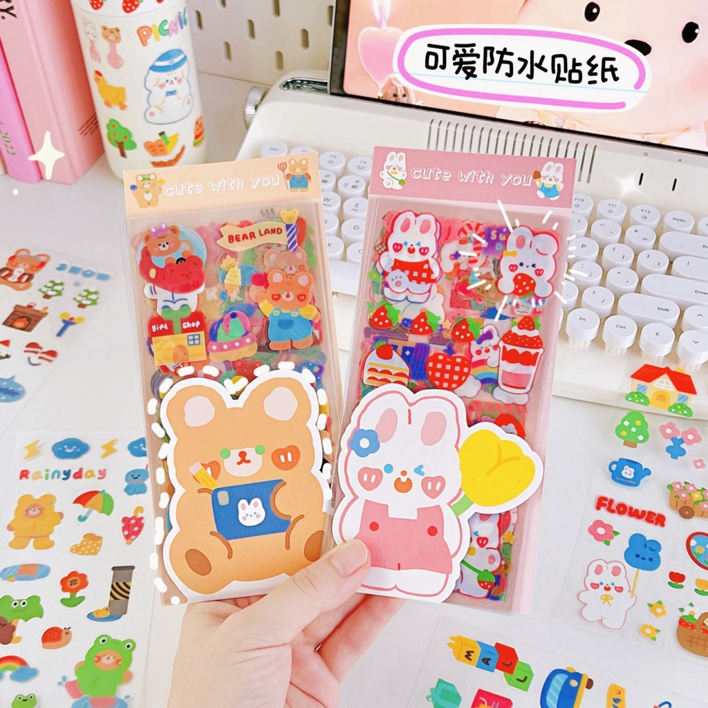 Set Sticker 10 tấm lớn sticker hinh Gấu Thỏ Chó Siêu Dễ Thương