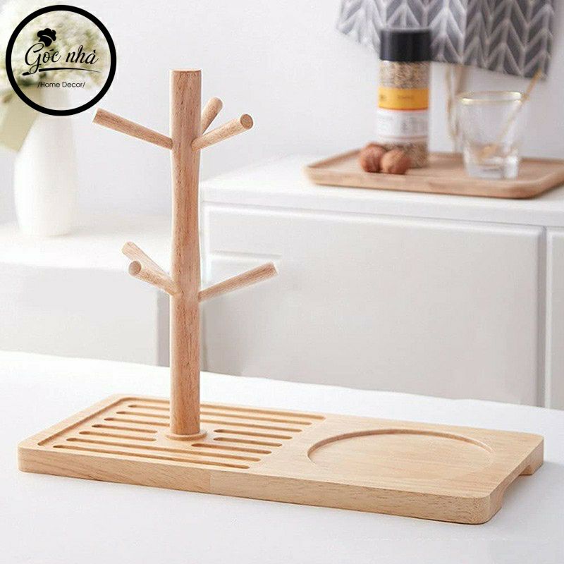 Giá treo ly gỗ kèm khay phức hợp