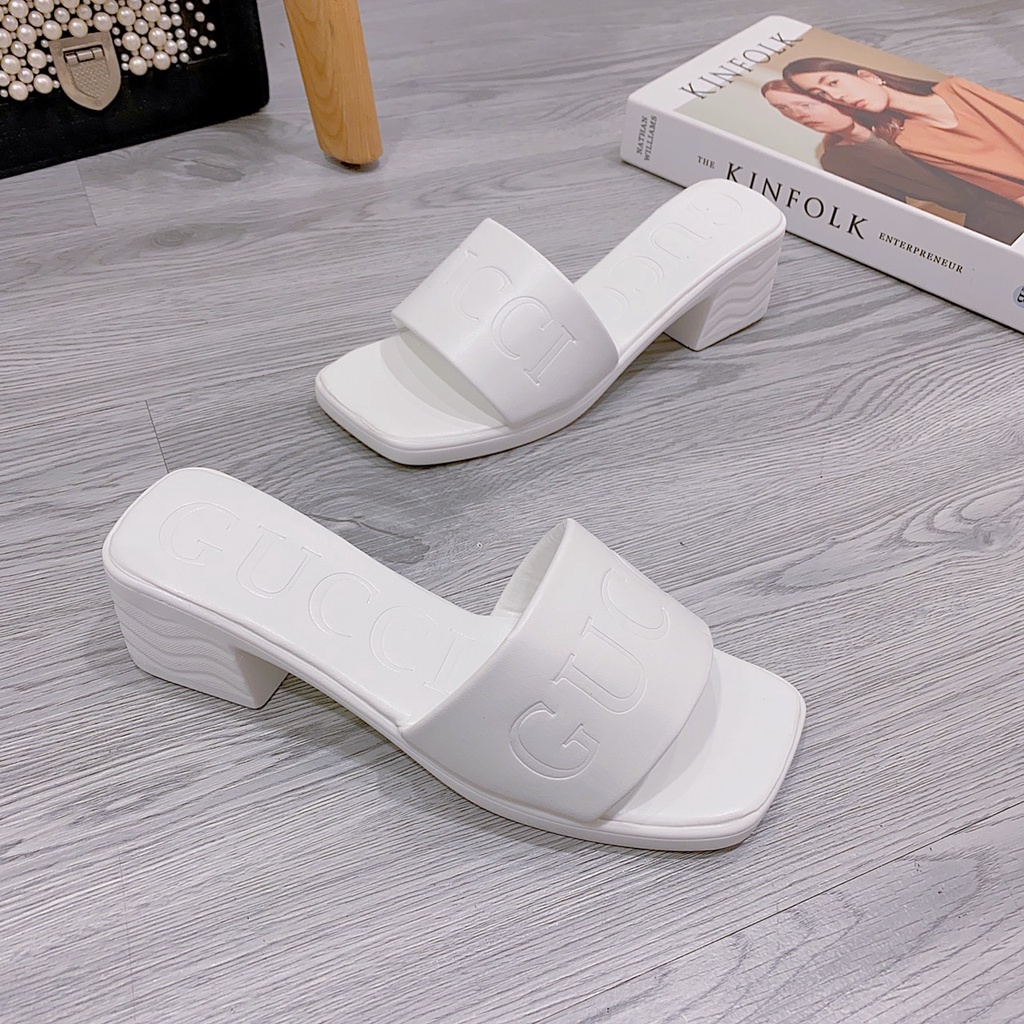 Guốc nữ bản ngang in nhiệt đế đúc mềm nhẹ cao 5cm kiểu dáng thời trang đi chơi đi tiệc siêu xinh Dép guốc cao gót