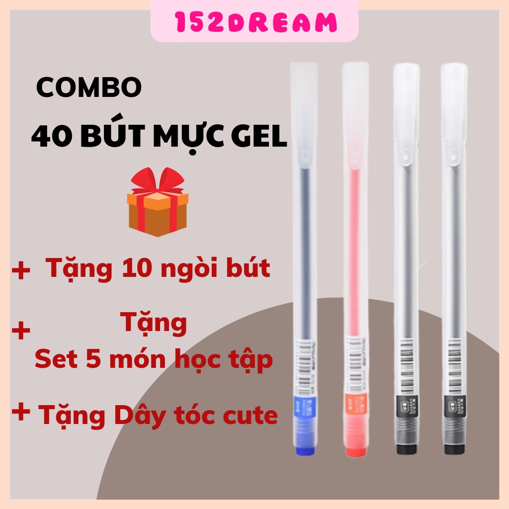 Combo 20 bút bi nước văn phòng mực gel 0.5mm mực đều nét chữ đẹp đủ màu xanh đen đỏ