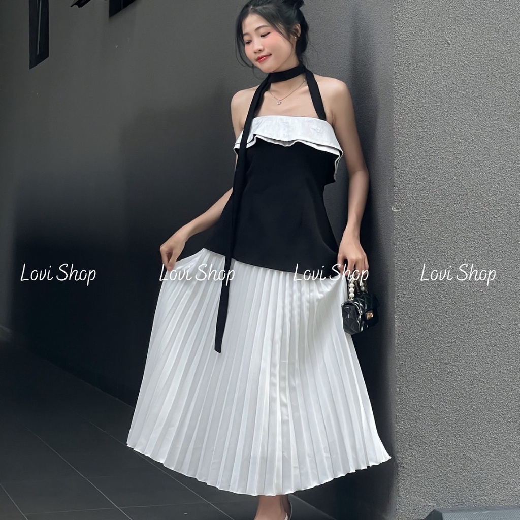 Chân váy xếp ly dáng dài nữ cạp cao lưng vải khóa kéo phong cách Hàn Quốc LOVI | BigBuy360 - bigbuy360.vn